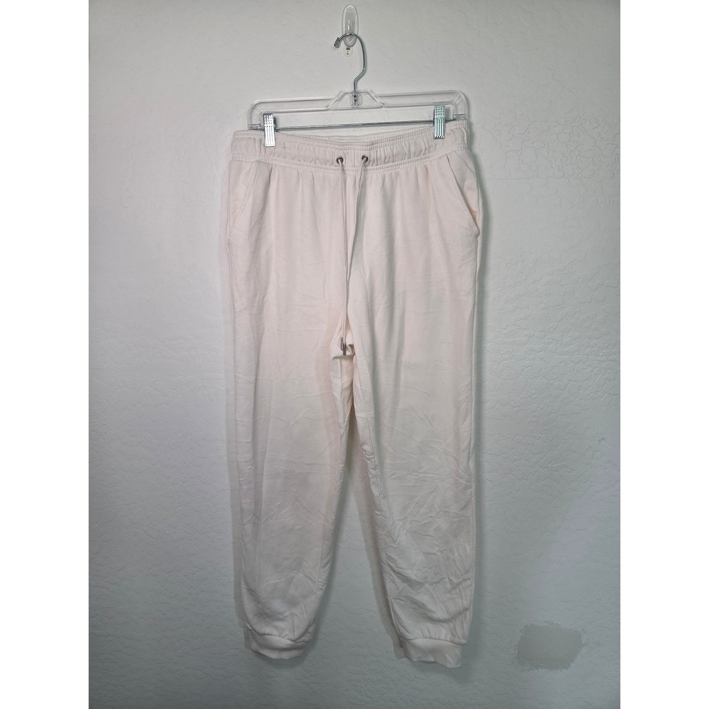 Auden Womens Cream Fleece Joggers High Rise Drawstring Sweatpants White Medium